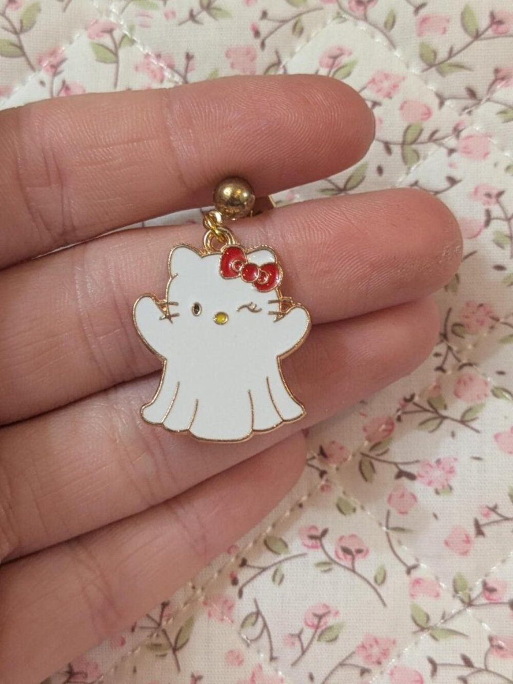 Handmade Sanrio Hello Kitty ghost earrings with red bow brand new